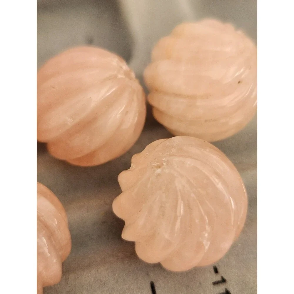 5 Huge 24mm Carved Rose Quartz Melon Beads - 16g Each - Pink Gemstone Lot FS